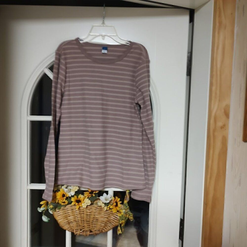 New Old Navy Purple Striped Long Sleeve Ribbed Top Size Women's L